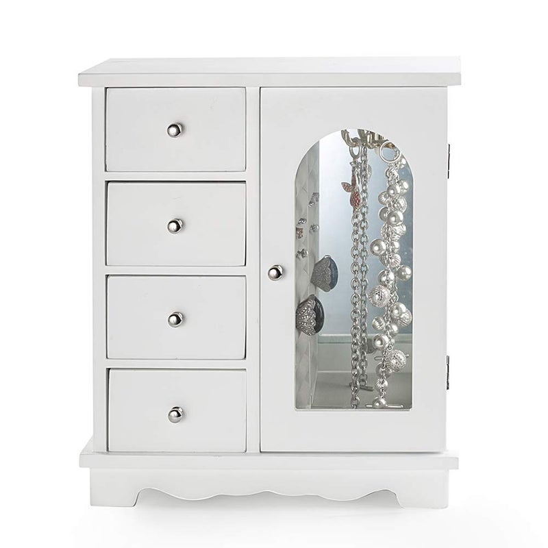 ZGZD White Jewelry Box for Girls Wooden Makeup and Accessories Organizer Ring Storage with 4 Drawers and Swing Door - Image 1